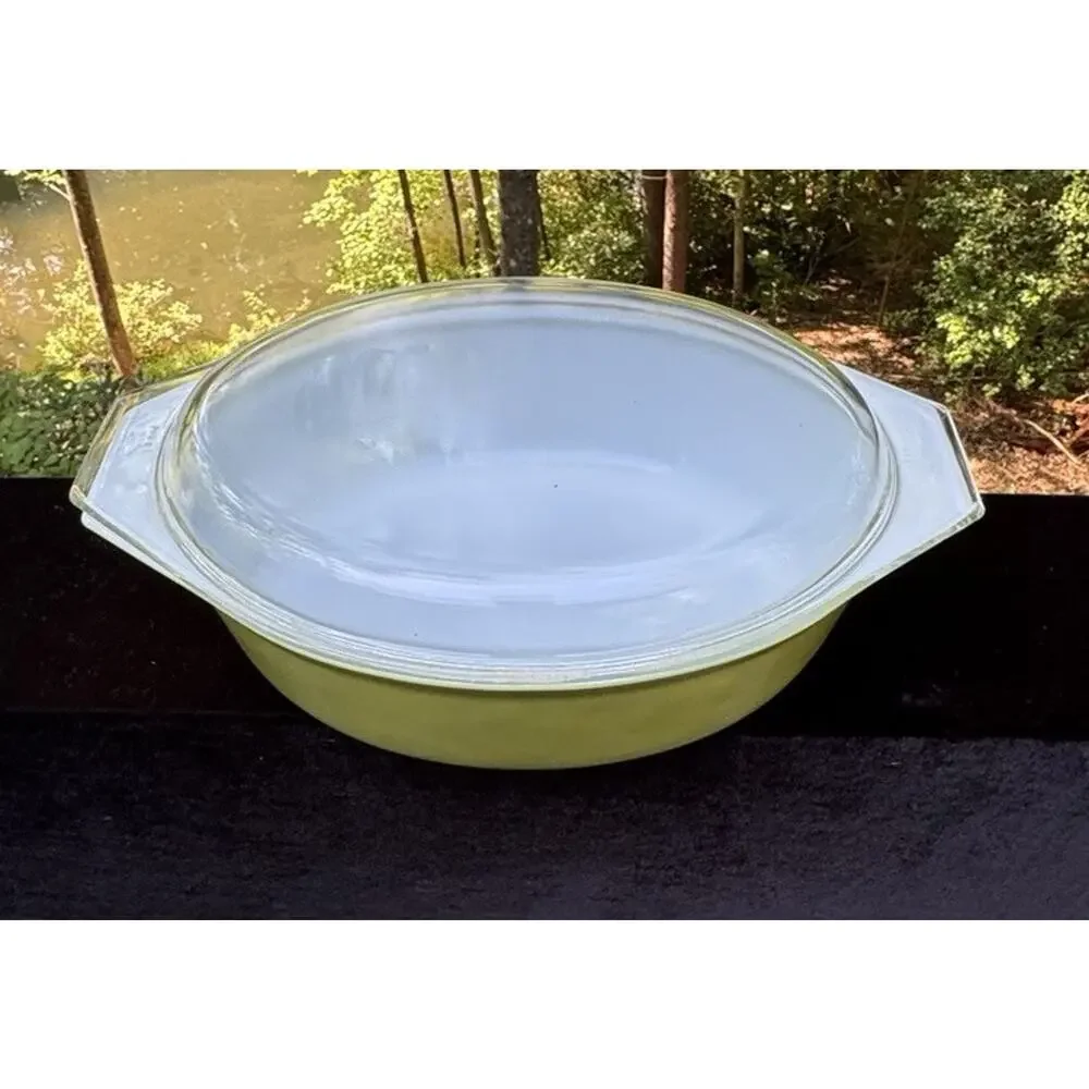 Vintage Pyrex 045 Verde Olive Green 2.5 Qt Oval Casserole Dish w/ 945-C Lid USA